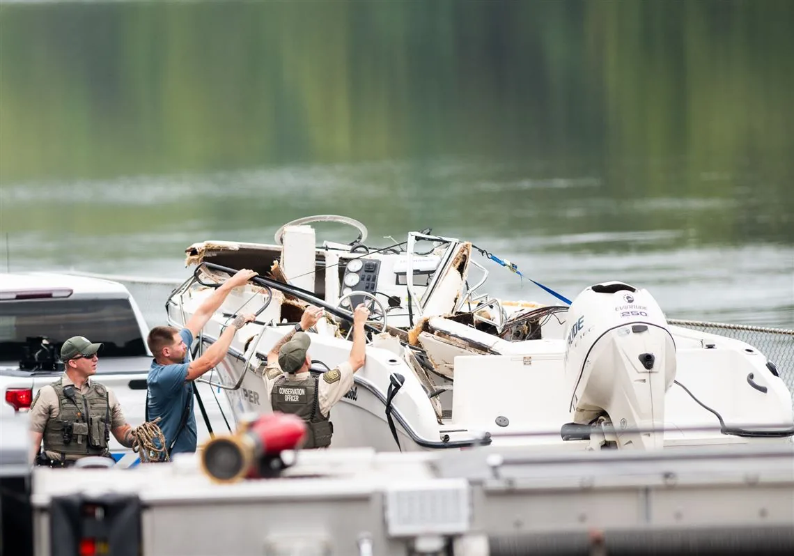 A boat on the Monongahela River near Pittsburgh where a fatal crash killed four people