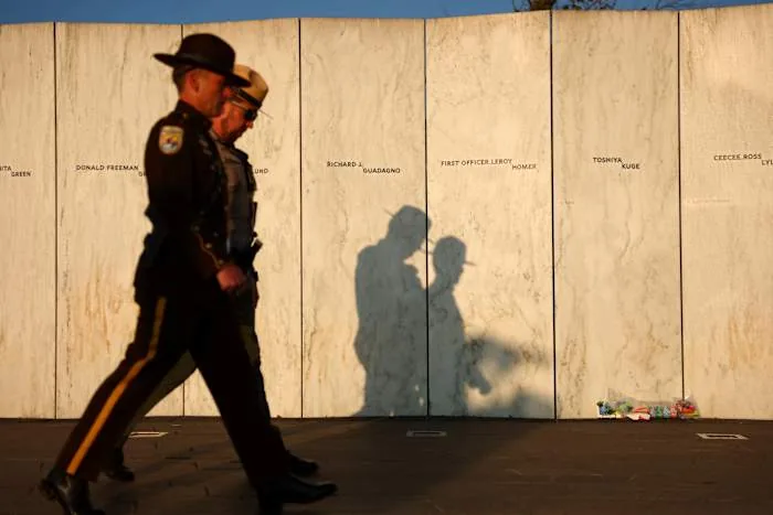 Visitors at the Flight 93 memorial in Shanksville, Pennsylvania, during a 9/11 remembrance ceremony