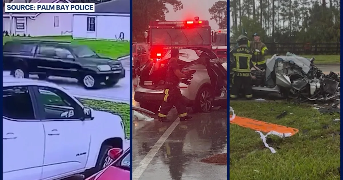 Damaged vehicle after a Palm Bay crash near St. Johns Heritage Parkway and Pace
